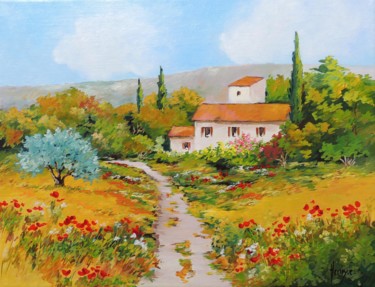 Peinture intitulée "Provence, Mas dans…" par Emmanuel Henry, Œuvre d'art originale, Huile Monté sur Châssis en bois
