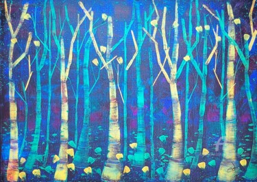 Pintura intitulada "La forêt Carmin" por Emmanuelle Donzé, Obras de arte originais, Acrílico Montado em Armação em madeira
