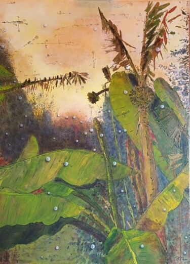 Pittura intitolato "Banana moon" da Emmanuelle Gaillard, Opera d'arte originale, Acrilico Montato su Telaio per barella in l…