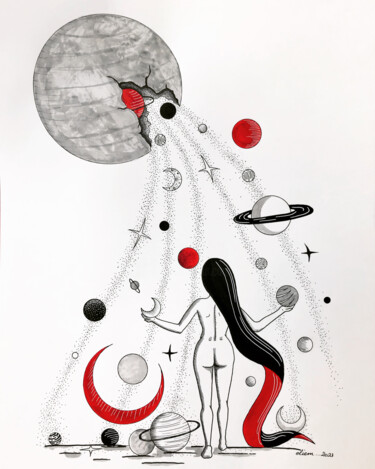 Dibujo titulada "La Déferlante" por Emmanuelle Liem, Obra de arte original, Tinta