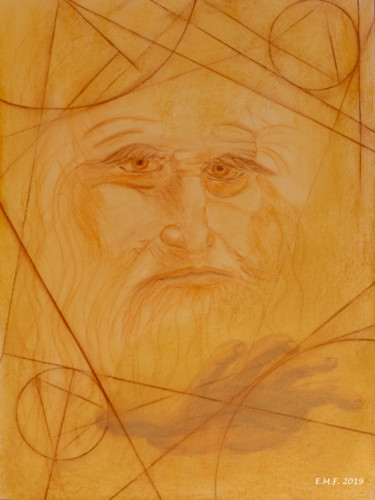 Drawing titled "Leonardo Da Vinci" by Emmanuelle Menny Fleuridas, Original Artwork, Pastel