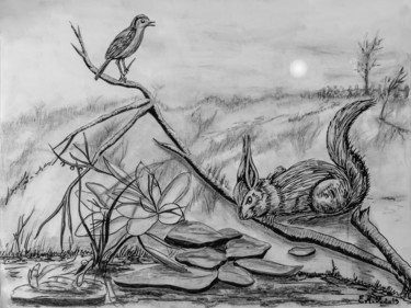 图画 标题为“la grenouille l'écu…” 由Emmanuelle Menny Fleuridas, 原创艺术品, 标记