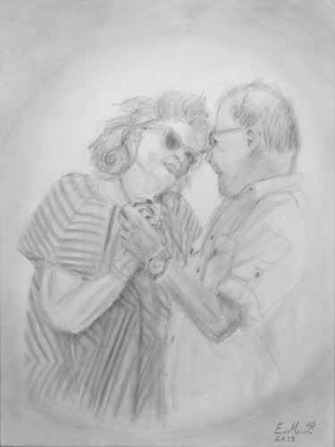 Рисунок под названием "Elderly love" - Emmanuelle Menny Fleuridas, Подлинное произведение искусства, Карандаш
