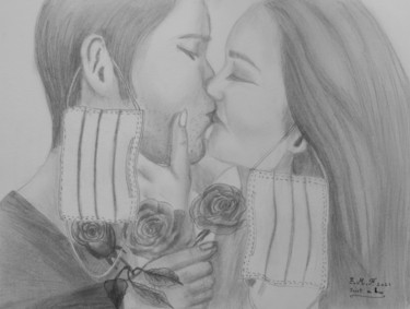 Disegno intitolato "Just a kiss from yo…" da Emmanuelle Menny Fleuridas, Opera d'arte originale, Matita