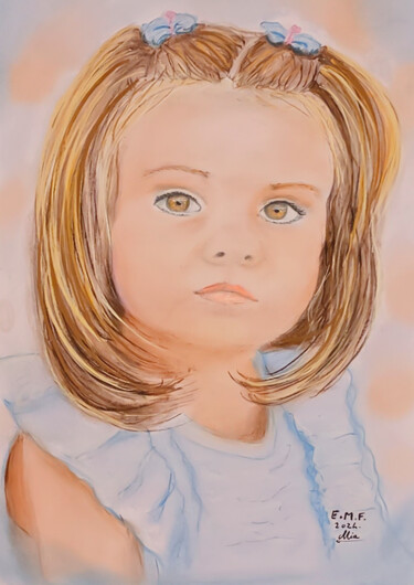 Drawing titled "portrait de Mia" by Emmanuelle Menny Fleuridas, Original Artwork, Pastel Mounted on Cardboard