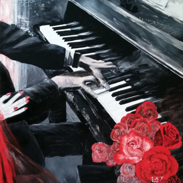 Malerei mit dem Titel "Le pianiste" von Emmanuelle Menny Fleuridas, Original-Kunstwerk, Acryl Auf Keilrahmen aus Holz montie…