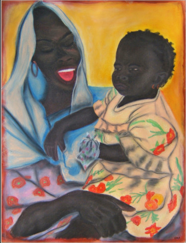 "Maman Bonheur Bébé…" başlıklı Tablo Emmanuelle Menny Fleuridas tarafından, Orijinal sanat, Pastel