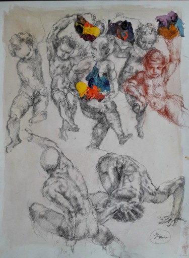 Collages intitolato "Young Titans at Play" da Emvienne Maria Anvers, Opera d'arte originale