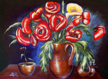 Pintura titulada "Rustic Poppies" por Nick Ercsei, Obra de arte original, Acrílico