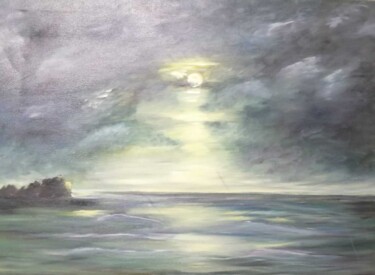 Pintura intitulada "Puesta de sol marina" por Encarnita Martin, Obras de arte originais, Óleo