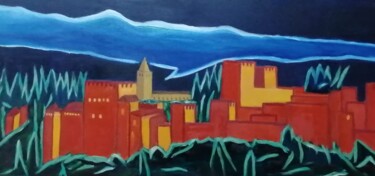Pintura titulada "Alhambra y Sierra n…" por Encarnita Martin, Obra de arte original, Oleo Montado en Bastidor de camilla de…