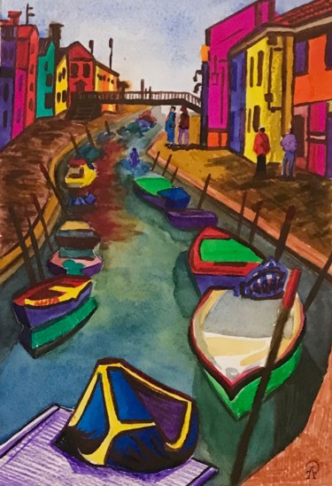 绘画 标题为“Венеция. Лодки.” 由Larissa Lukaneva, 原创艺术品, 墨