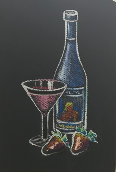 Dessin intitulée "Бокал вина. Скетч." par Larissa Lukaneva, Œuvre d'art originale, Pastel