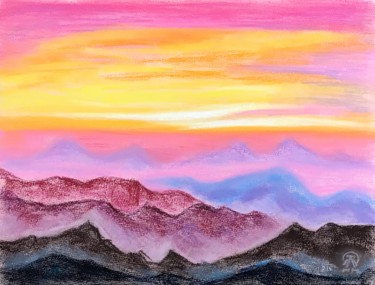 Рисунок под названием "Закат в горах" - Larissa Lukaneva, Подлинное произведение искусства, Пастель