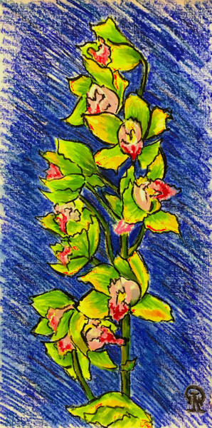 Drawing titled "Зелёная орхидея." by Larissa Lukaneva, Original Artwork, Pastel