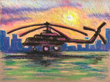 Drawing titled "Вертолёт на закате.…" by Larissa Lukaneva, Original Artwork, Pastel