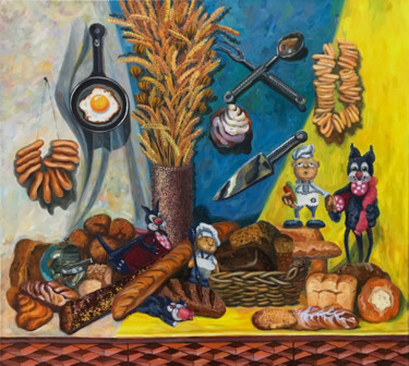 Painting titled "Хлебное безобразие" by Larissa Lukaneva, Original Artwork, Oil