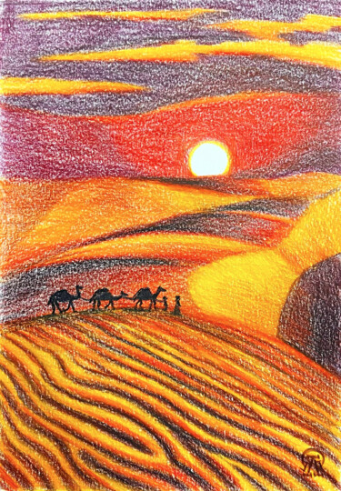 Tekening getiteld "Закат в пустыне. Ск…" door Larissa Lukaneva, Origineel Kunstwerk, Potlood