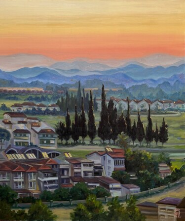 Painting titled "Кипарисы" by Larissa Lukaneva, Original Artwork, Oil