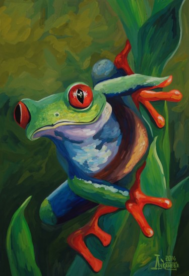 Painting titled "The Tree Toad 2" by Larissa Lukaneva, Original Artwork, Gouache