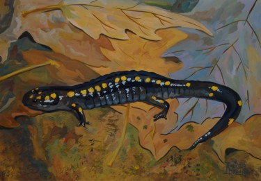 Painting titled "The Salamander" by Larissa Lukaneva, Original Artwork, Gouache