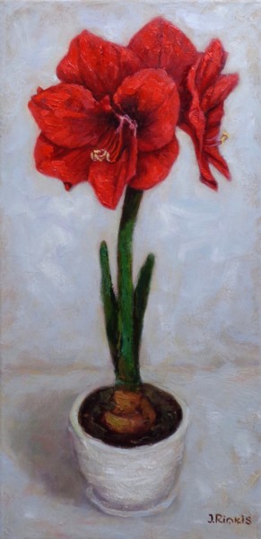 Painting titled "RED AMARILLIS" by Ilgonis Rinkis, Original Artwork, Oil