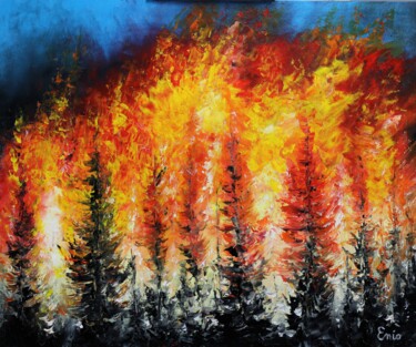 Peinture intitulée "n-333-incendie-en-c…" par Enio Maccazzola, Œuvre d'art originale, Huile