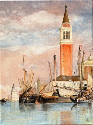 Painting titled "Isola di San Giorgi…" by Enrico Romagnolo, Original Artwork, Oil