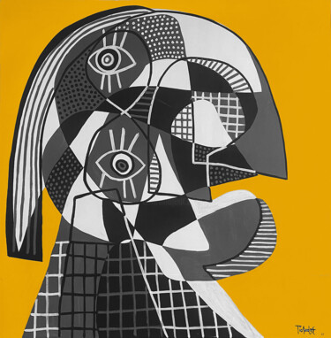 Malerei mit dem Titel "Retrato gris en fon…" von Enrique Pichardo, Original-Kunstwerk, Acryl