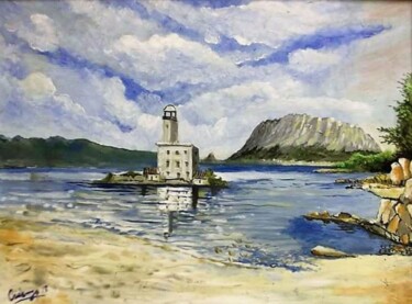 Painting titled "il faro a Olbia" by Enzo Cadeddu (Cadenzo), Original Artwork, Oil Mounted on Wood Panel