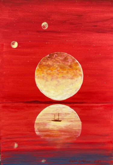 Peinture intitulée "Ay, Jüpiter ve Venüs" par Erdal Bölükbaşı, Œuvre d'art originale, Acrylique