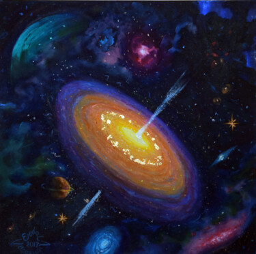 Schilderij getiteld "Galaxy" door Erdal Bölükbaşı, Origineel Kunstwerk, Olie