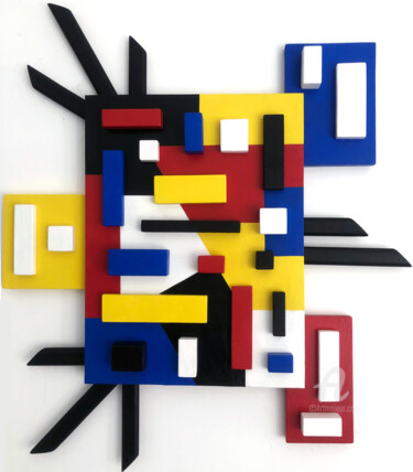 Escultura titulada "Mondrian 3D - wall…" por Mimi Eres, Obra de arte original, Acrílico