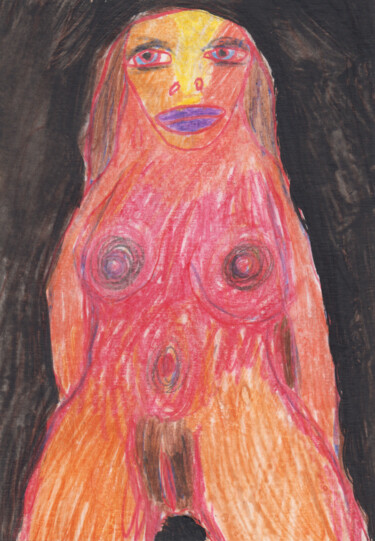 Рисунок под названием "Nu féminin (PEI 317…" - Ergon, Подлинное произведение искусства, Цветные карандаши