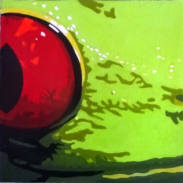 Painting titled "red eye frog" by Eric Bourdon, Original Artwork, Oil