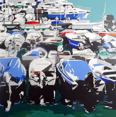 Painting titled "les barques" by Eric Bourdon, Original Artwork, Oil
