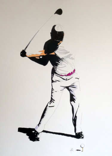 Tekening getiteld "Golf, trou n°1" door Eric Bourdon, Origineel Kunstwerk, Inkt