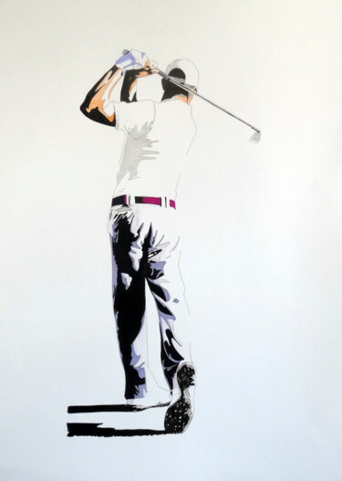 Dessin intitulée "golf, swing" par Eric Bourdon, Œuvre d'art originale, Encre