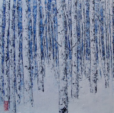 Painting titled "Forêt enneigée" by Eric Bourse, Original Artwork, Acrylic Mounted on Wood Stretcher frame