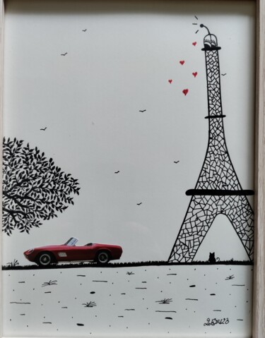Zeichnungen mit dem Titel "La tour et la Ferra…" von Eric De Vuyst, Original-Kunstwerk, Tinte Auf Andere starre Platte monti…