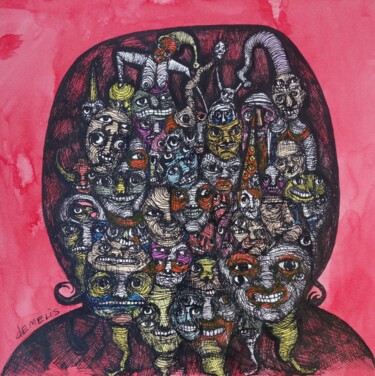 Dessin intitulée "l'homme gargouille" par Eric Demelis, Œuvre d'art originale, Encre
