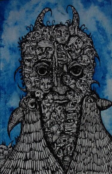 Dessin intitulée "l'homme aux oiseaux" par Eric Demelis, Œuvre d'art originale, Encre