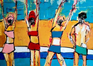 Painting titled "La lecon de natation" by Eric Dhulst, Original Artwork, Acrylic