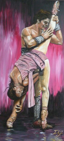 Painting titled "Pas de deux fond ro…" by Eric Garnier, Original Artwork, Acrylic Mounted on Wood Stretcher frame