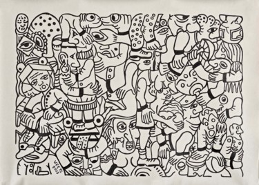 Tekening getiteld "Village rituals" door Eric G. Weets, Origineel Kunstwerk, Inkt