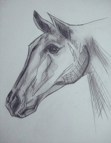 Drawing titled "Horse Head Stylized" by Eric L Vadé, Original Artwork, Pencil