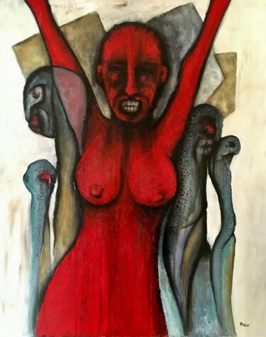 Pintura intitulada "La reine rouge - ar…" por Eric Leroy (Rico), Obras de arte originais, Acrílico Montado em Armação em mad…