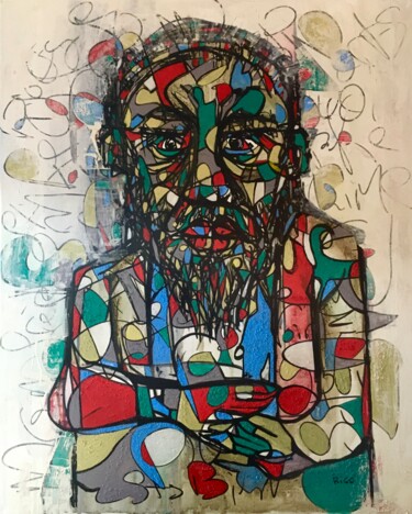 Painting titled "Le barbu - art cont…" by Eric Leroy (Rico), Original Artwork, Acrylic Mounted on Wood Stretcher frame