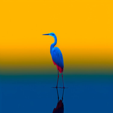 Photography titled "#5 - Colorful heron" by Eric Lespinasse, Original Artwork, Digital Photography Mounted on Aluminium