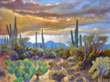 Картина под названием "Sunrise: Kit Peak" - Eric Matranga, Подлинное произведение искусства, Масло Установлен на Деревянная…